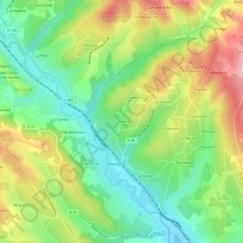 Mapa topográfico La Combe, altitude, relevo