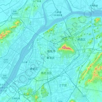 Mapa topográfico 南京市, altitude, relevo