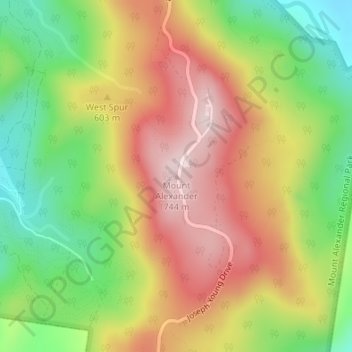 Mapa topográfico Mount Alexander, altitude, relevo