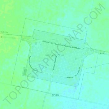Mapa topográfico Justiniano Posse, altitude, relevo