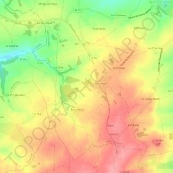 Mapa topográfico Chevelu, altitude, relevo