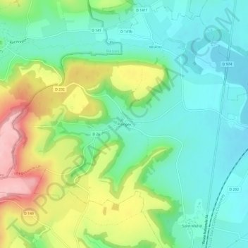 Mapa topográfico Prangey, altitude, relevo