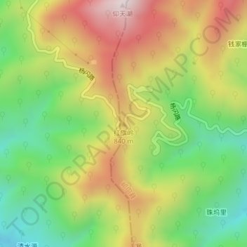 Mapa topográfico 红旗岭, altitude, relevo