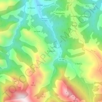 Mapa topográfico El Tejedal, altitude, relevo