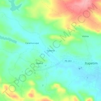 Mapa topográfico Goiania, altitude, relevo