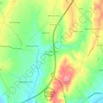 Mapa topográfico Casal do Raposo, altitude, relevo