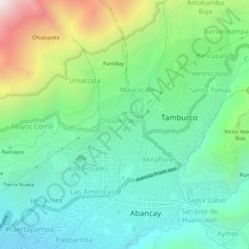 Mapa topográfico Juan Pablo II, altitude, relevo
