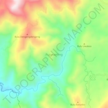 Mapa topográfico Pujananting, altitude, relevo