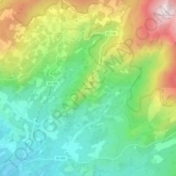 Mapa topográfico Trevejo, altitude, relevo