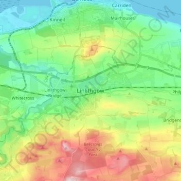 Mapa topográfico Linlithgow, altitude, relevo