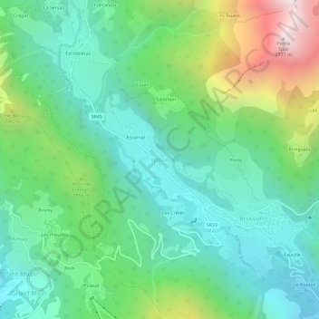 Mapa topográfico Vollon, altitude, relevo