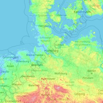 Mapa topográfico Hamburg, altitude, relevo