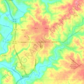 Mapa topográfico Bedford, altitude, relevo