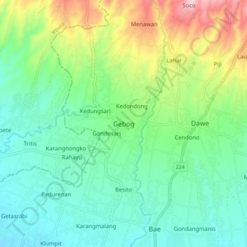 Mapa topográfico Gebog, altitude, relevo