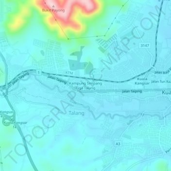 Mapa topográfico Kampung Simpang Tiga Talang, altitude, relevo