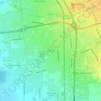 Mapa topográfico Roseland, altitude, relevo