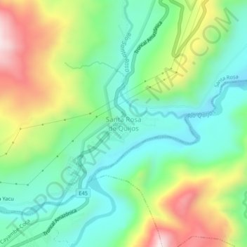 Mapa topográfico Santa Rosa de Quijos, altitude, relevo