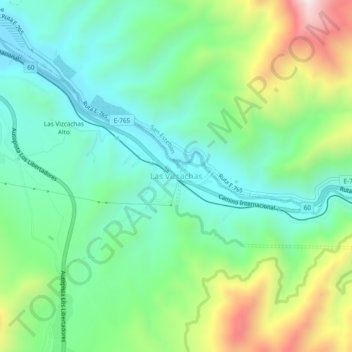 Mapa topográfico Las Vizcachas, altitude, relevo
