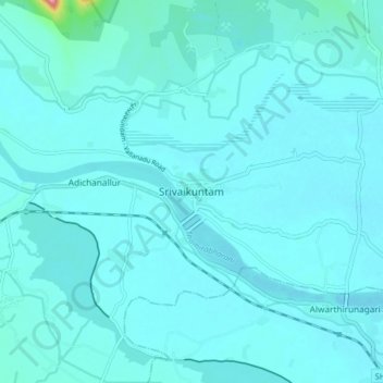 Mapa topográfico Srivaikuntam, altitude, relevo