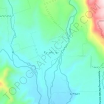 Mapa topográfico Raradangan, altitude, relevo