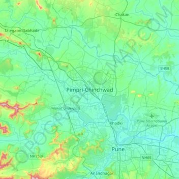Mapa topográfico Pimpri-Chinchwad, altitude, relevo