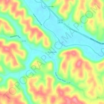 Mapa topográfico Stringtown, altitude, relevo