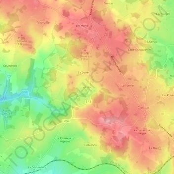 Mapa topográfico Villalier, altitude, relevo