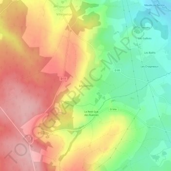 Mapa topográfico Les Guillots, altitude, relevo