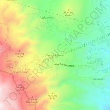 Mapa topográfico Karya Mekar, altitude, relevo