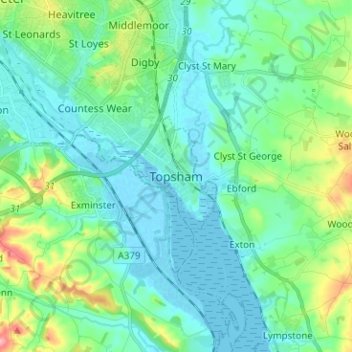 Mapa topográfico Topsham, altitude, relevo