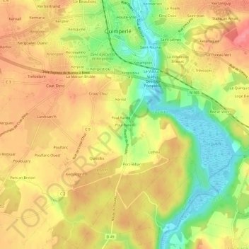 Mapa topográfico Poul Raned, altitude, relevo