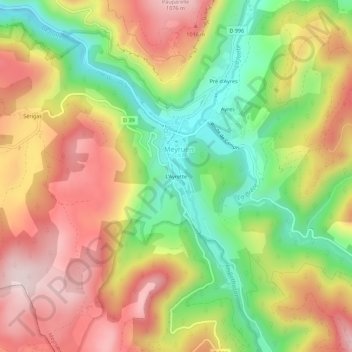 Mapa topográfico L'Ayrette, altitude, relevo