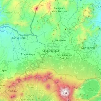 Mapa topográfico Chalchuapa, altitude, relevo
