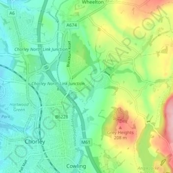 Mapa topográfico Knowley, altitude, relevo