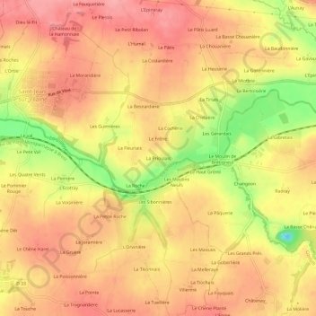 Mapa topográfico La Prioulais, altitude, relevo