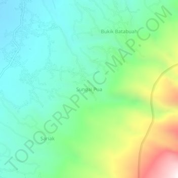 Mapa topográfico Sungai Pua, altitude, relevo