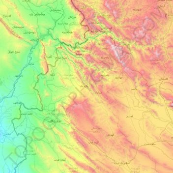 Mapa topográfico تازه آباد, altitude, relevo