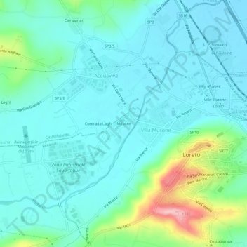 Mapa topográfico Musone, altitude, relevo