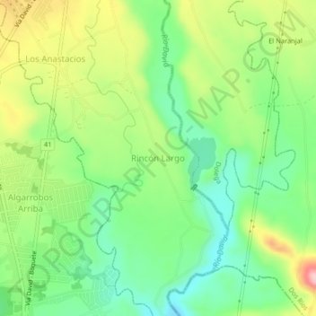 Mapa topográfico Rincón Largo, altitude, relevo