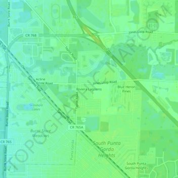 Mapa topográfico Riviera Lagoons, altitude, relevo