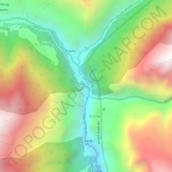 Mapa topográfico Dharapani, altitude, relevo