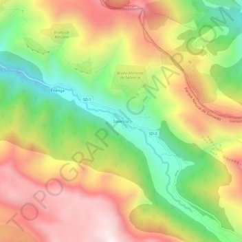 Mapa topográfico Saliencia, altitude, relevo