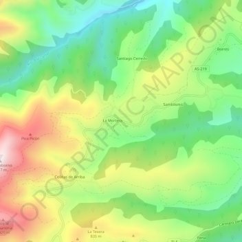 Mapa topográfico La Mortera, altitude, relevo