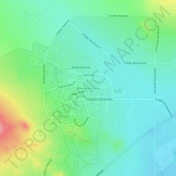 Mapa topográfico Wherry Housing, altitude, relevo