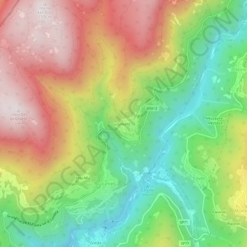 Mapa topográfico Grauno, altitude, relevo