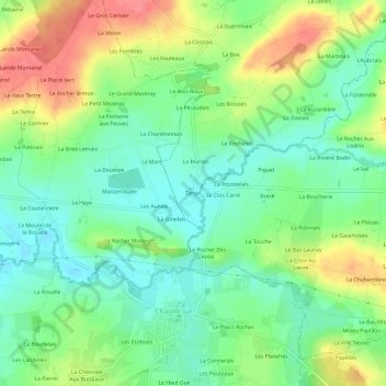Mapa topográfico Tahan, altitude, relevo