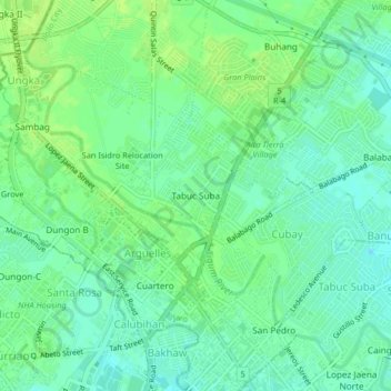 Mapa topográfico Tabuc Suba (Jaro), altitude, relevo