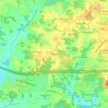 Mapa topográfico Holladay, altitude, relevo