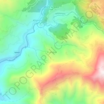 Mapa topográfico Kumpur, altitude, relevo