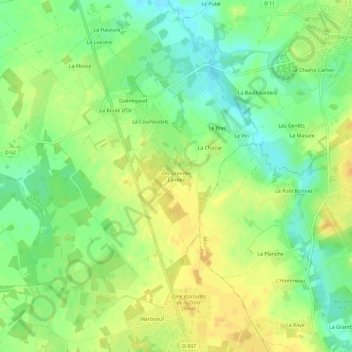 Mapa topográfico Les Grandes Landes, altitude, relevo
